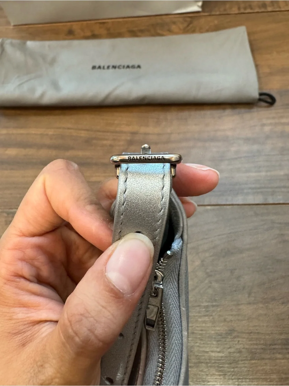 Balenciaga Leather Shoulder Bag Silver